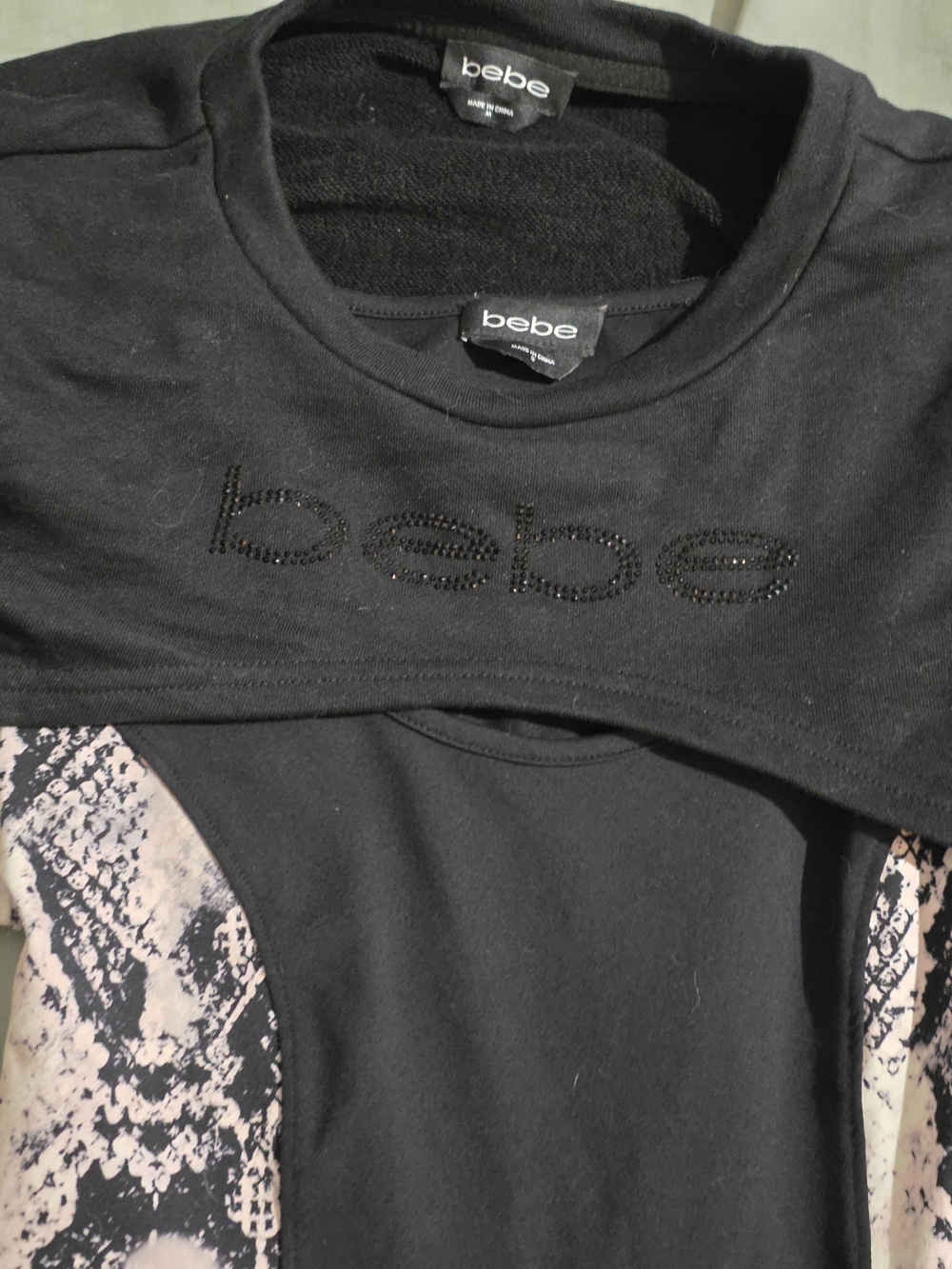 bebe Black and Light Pink Snake-Print Long Sleeve Top & Crop Top - Picture 7 of 11